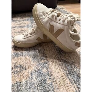 Veja Campo Chromefree Almond Logo Suede Leather Womens Sneakers White US 6